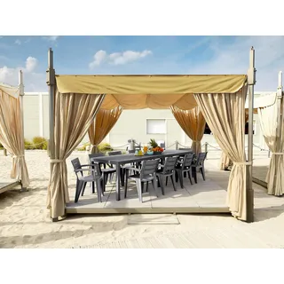 Dmora - Gartentisch Varda, Picknickbasis, Mehrfachposition Garten-Esstisch, Mehrzweck-Außenbank, Made in Italy, 292x86 h74 cm, Anthrazit