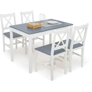 Mondeer Esstisch mit 4 Stühlen, Essgruppe Esszimmergarnitur Massiv Holztisch Klassischer Stil für Esszimmer küche, 108 x 65 x 73 cm, Blau