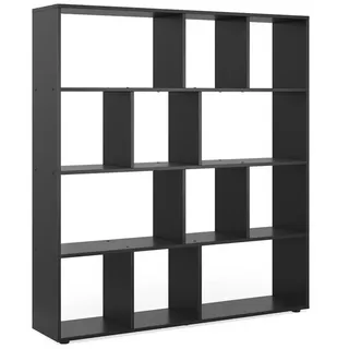 Vicco Raumteiler Pilar Schwarz 131.6 x 143 cm , Holzwerkstoff , 12 Fächer , Rechteckig , 131.6x143x29 cm , Wohnzimmer, Regale, Bücherregale