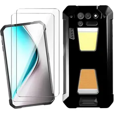 HuiYouMY Handyhülle für Unihertz Tank 2 Hülle + [2 Stück] Displayfolie Schutzfolie, Weich Black Schutzhülle Starker Schutz Silikon Case Cover TPU Schale (6.81")-Schwarz