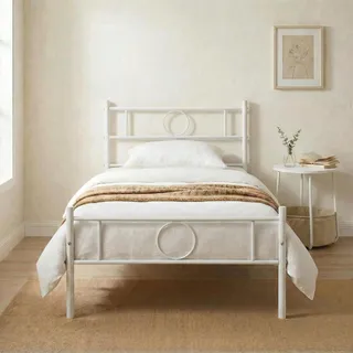 FurnitureR Metallbett 90x200 cm Einzelbett, Stabiler Stahlrahmen mit Lattenrost, Modernes Bettgestell mit Kopf- und Fußteil, Schwarz oder Weiß, Mehrere Designs