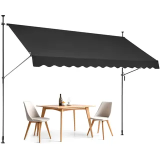 VEVOR Klemmmarkise 350 x 120 cm, Balkonmarkise mit Handkurbel, Sonnenmarkise, Terrassenüberdachung Sunsetter Deck, Höhenverstellbar von 218 bis 309 cm, Markise für Terrasse/Balkon/Garten, Schwarz