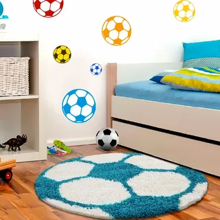 Ayyildiz Teppiche Kinderteppich "Fun 6001" rund 30 mm Höhe robuster Kurzflor, Fussball, Kinderzimmer, türkis