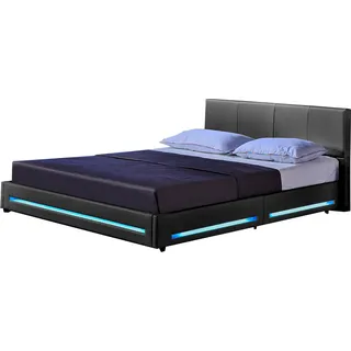 HOME DELUXE - LED Bett ASTEROID - Dunkelgrau, 160 x 200 cm - inkl. Matratze und Lattenrost I Polsterbett Design Bett inkl. Beleuchtung - Dunkelgrau