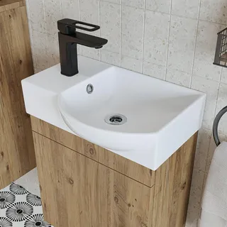 Badmöbelset - PUNTO - Unterschrank mit Waschbecken - Badezimmer Möbel - Gäste WC - Braun