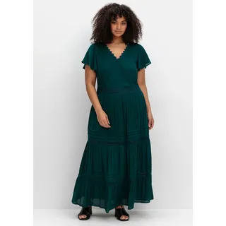 Maxikleid SHEEGO BY JOE BROWNS "Maxikleid", Damen, Gr. 50, Normalgrößen, blau (petrol), 100% Viskose, Spitze:100% Baumwolle, unifarben, lang, V-Ausschnitt, Kleider Maxikleid