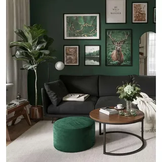 Runde CIRI-Bank mit Pouf Wotan Eiche Artisan Stirling - Schwarz, Weiß, Grün, bordeaux, Blau, Grau, Beige, Hellblau, Rosa, Gelb