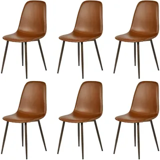 Meubles Cosy 6er-Set Esszimmerstühle aus Polyurethanim Industrial-Stil mit Metallbeinen in Holzoptik, braun – CHARLTON - Braun