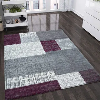 Vimoda Teppich Kurzflor in Lila Grau Weiß, Maße:80x300 cm