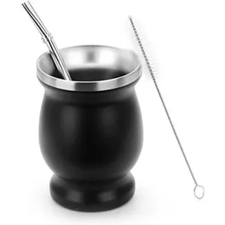Yerba Mate Set Edelstahl Doppelwand Becher mit Bügel und Bürste
