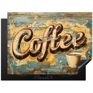 MuchoWow Herdabdeckplatte Kaffee - Vintage - Braun - Tasse 70x52 cm , Teakfarben , Kunststoff , Rechteckig , 70x52x0.2 cm , Made in Europe , Küchen, Küchenelektrogeräte, Herde, Herdabdeckplatten