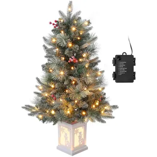 90 cm künstlicher Weihnachtsbaum mit 78 Beleuchtung, 8 Modus Warmweiß Pre-lit Snow Flocked Weihnachtsbaum mit Beleuchteter Topf Weihnachten Deko für Familientreffen, Büro und Flure