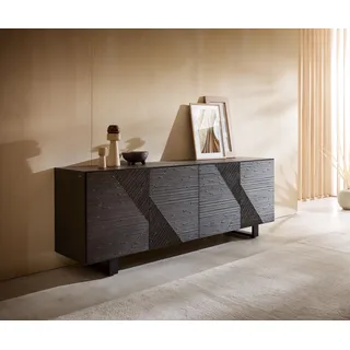 DELIFE Sideboard Tereos 200 cm Esche Dunkelbraun 3D Effekt 4 Türen Kufe Metall Schwarz - Dunkelbraun, Braun