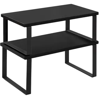 WOLTU Gewürzregal 2er Set, Stapelbares Küchenregal Arbeitsplatte, Kleines Küchen-Organizer für den Küchenschrank, aus MDF und Metall, Schwarz