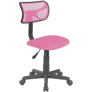 BAKAJI Drehbarer Schreibtisch, höhenverstellbar, Sessel mit Rädern, Büro, Kinderzimmer, ergonomische Rückenlehne aus atmungsaktivem Netz, gepolsterter Sitz (Rosa)