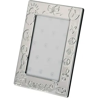 Baby Fotorahmen mit Kindermotiven - versilberter Kinder Bilderrahmen 9x13 cm, rechteckig & glänzend poliert, Geschenk zur Geburt, Taufe & Babyparty