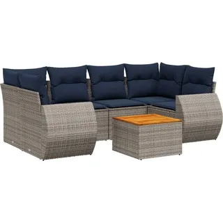 vidaXL 7-teiliges Gartensofa-Set mit Kissen, grau, Polyrattan - Grau