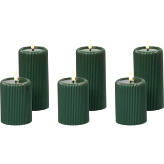 BELIANI LED-Kerzen 6er Set Grün Echtwachs mit Flackernder Flamme Flackerlicht Batteriebetrieben Indoor Weihnachtsbeleuchtung LED-Stumpenkerzen - Grün