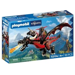 PLAYMOBIL | Knights | Schwarzer Drache | Großer Feuerdrache mit Schussfunktion und Ritter | Drachen Spielzeug für Kinder ab 4 Jahren | 72114