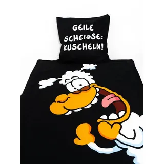 UNITED LABELS Ralph Ruthe Bettwäsche 2-teilig, Bettbezug 135x200 cm und Kissenbezug 80x80 cm, Schwarz, Thorsten Dörnbach Geile Scheisse: Kuscheln!