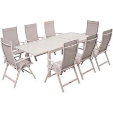 Bild von Garten-Essgruppe »Palermo«, (Set, 9 tlg., 8x Sessel, 1x AZ-Tisch 160-240x100 cm, Aluminium, Textilgewebe), beige