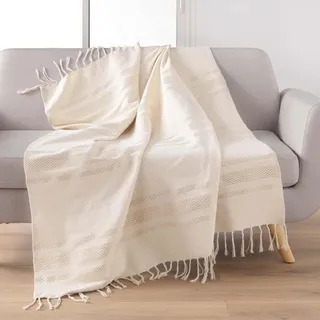 Douceur d'Intérieur Doreline Fransen-Plaid (125 x 150 cm), Jacquard-Baumwolle und Metallfäden