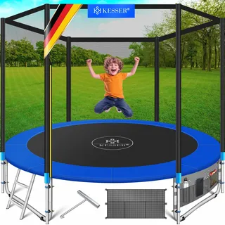 KESSER® - Trampolin | Rheinland GS | Komplettset mit Sicherheitsnetz, Leiter, Randabdeckung, Seitentasche & Zubehör | Kindertrampolin Gartentrampolin Belastbarkeit 150 kg - Blau