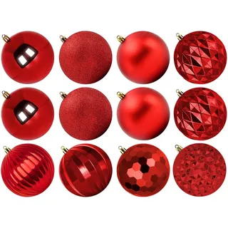 Benjia Weihnachtskugeln Groß Aussen, Extra Bruchsicheres Outdoor Draußen Draussen Kunststoff Weihnachtskugel Christbaumkugeln Kugeln Weihnachten (10cm/12STK, Rot)