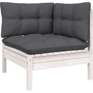 The Living Store Garten-Ecksofa mit Kissen Weiß Massivholz Kiefer - Weiß