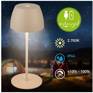 Briloner Serina Mini LED Tischlampe kabellos IP44, Dimmbar, Touch, Beige