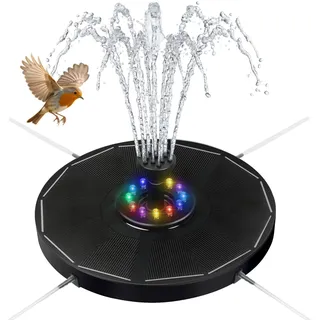 Solar Springbrunnen für Außen, Solarbrunnen für Draussen mit 8 Düse & 4 Fixer, Solar Teichpumpe 2000mAh Akku Solar Schwimmender Fontäne Pumpe für Garten, Teich, VogelBad, Wasserspiel, Fisch Behälter