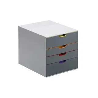 DURABLE Schubladenbox VARICOLOR®  dunkelgrau mit bunten Farblinien 760427, DIN A4 mit 4 Schubladen, 1 St.