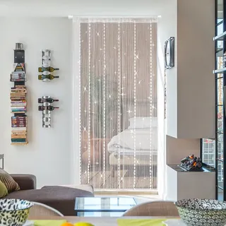 HYSENM Fadenvorhang Türvorhang Fäden Weiß 100 x 200cm kürzbar Glitzer Fadengardine Terrassentür für Türen, Wohnzimmer, als Raumteiler oder Dekoration für Hochzeit