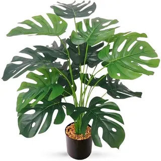 Unyqoos® Monstera Kunstpflanze – 75 cm hohe dekorative Zimmerpflanze, 18 Polyester-Blätter, verstellbare Äste mit Metall-Innendrähte, pflegeleicht