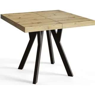 Quadratischer Esszimmertisch RICO, ausziehbarer Tisch, Größe: 100-200X100X77 cm, Wohnzimmertisch Farbe: ARTISAN, mit Holzbeinen in Farbe Schwarz - Beige, Schwarz