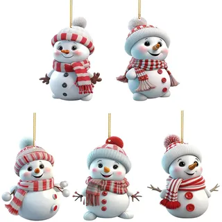 5 Stück Weihnachtsbaumschmuck, Christbaumschmuck Decorations 2D Acryl Schneemann Anhänger Weihnachtsbaum Anhänger Weihnachtsbaum Ornamente für Schlüsselanhänger, Kett, Wand, Party Deko