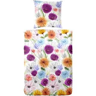 Primera Mako-Satin-Bettwäsche Summer Time Blumen Lila 135 x 200 cm + 80 x 80 cm
