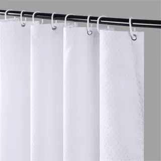 Furlinic Schmaler Duschvorhang für Eck Dusche und Kleine Badewanne Badvorhang Textil aus Polyester Stoff Schimmelresistent Wasserabweisend Waschbar Weiß 90x180 Waffeln mit 6 Duschringen.