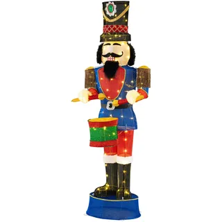 FANTASK 185 cm Weihnachten Nussknacker Figur, Weihnachtsdeko aussen groß, beleuchteter Nussknacker Soldat mit Trommel & 100 LED-Lichtern, Weihnachtsbeleuchtung für außen und innen