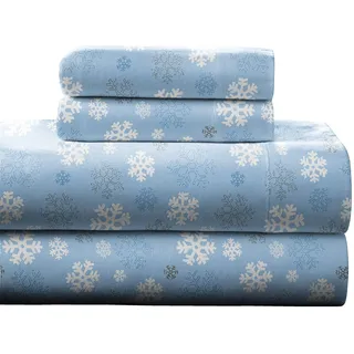 pointehaven Flanell Snow Flakes Weiß 160 x 200 cm + 80 x 80 cm
