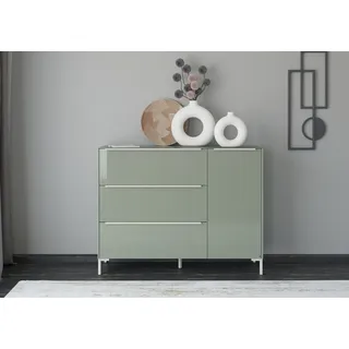 Sideboard "Reno", olivgrün matt lack, glas olivgrün glanz, B:137cm H:108cm T:42cm, Glas, Holzwerkstoff, SET ONE BY MUSTERRING, Sideboards, Sideboard, Mit Winkelfuß in diversen Farben, 108 cm Höhe & Farbauswahl