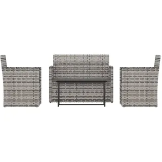 vidaXL 4-tlg. Garten-Lounge-Set mit Kissen Poly Rattan Grau - Grau