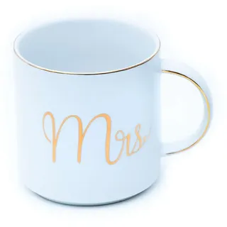 Intirilife Kaffeetasse mit Goldrand und Aufschrift Mrs 300 ml , Weiß , Keramik , 0.3 L , leicht zu reinigen , Geschirr, Tassen, Kaffeetassen
