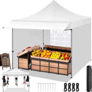 COBIZI Faltpavillon Pavillon 3x3 mit 23 SF Erweiterte Markise Wasserdicht Stabil Winterfest, Faltpavillon Partyzelt mit 3 Seitenwand, Robuster Gartenpavillon für Märkte, Partys und Events, Weiß