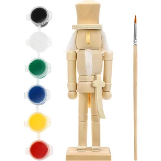 Hemobllo Nussknacker Figur, Nussknacker Zum Bemalen Puppen Malset aus Holz, Unvollendete Walnuss Soldaten Puppen Inklusive Farbe Und Pinsel für DIY Weihnachtsdekoration 18 cm