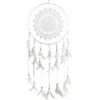 Pink Pineapple Dream Catcher Häkeln Traditionell mit Federn: Handgefertigter Traumfänger - Weiß - Großer Traumfanger Mit 27 cm Durchmesser und 60 cm Länge