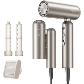 DREAME Pocket Neo Hochgeschwindigkeits-Haartrockner, 1.300 W 2 Aufsätze Kompakt & klappbar, vielseitige Aufsätze, 110.000 U/min Motor, 300 Millionen negative Ionen/cm3, 57 °C konstante Temperatur-Titanium Gold