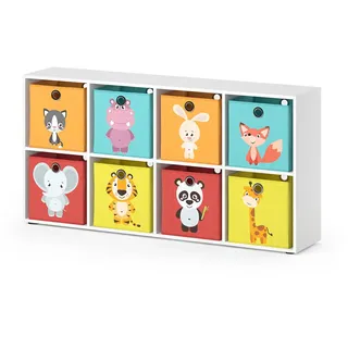 Vicco Kinderregal Scutum Weiß 143 x 72 cm mit 8 Faltboxen , Holzwerkstoff , Rechteckig , 143x72x29 cm , Babymöbel & Kindermöbel, Babyzimmer, Babyregale & Kinderregale