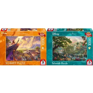 Schmidt Spiele 59673 Thomas Kinkade, Disney, König der Löwen, 1.000 Teile Puzzle, Bunt & 59473 Thomas Kinkade 59473-Thomas, Disney Dschungelbuch, Puzzle, 1000 Teile, Bunt
