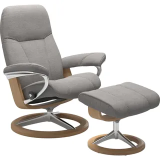 Stressless® Relaxsessel »Consul«, (Set, Relaxsessel mit Hocker), mit Hocker, mit Signature Base, Größe L, Gestell Eiche, grau